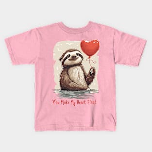 Floating with Love: Adorable Sloth Valentine's Day Kids T-Shirt